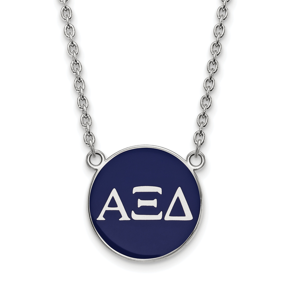 Sterling Rhodium-plate Alpha Xi Delta Large  Enamel Pendant 18" Necklace - Picture 1 of 1